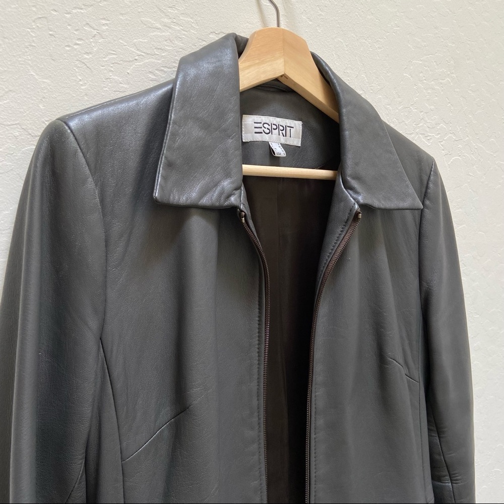 Esprit gray belted leather jacket - Picture 4 of 12